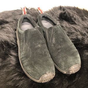 Merrell black suede slip on shoes 7